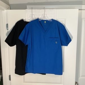 Wonderwink Ladies V-Neck Pullover Scrubs 2 Pair Blue/Black Size M NWOT